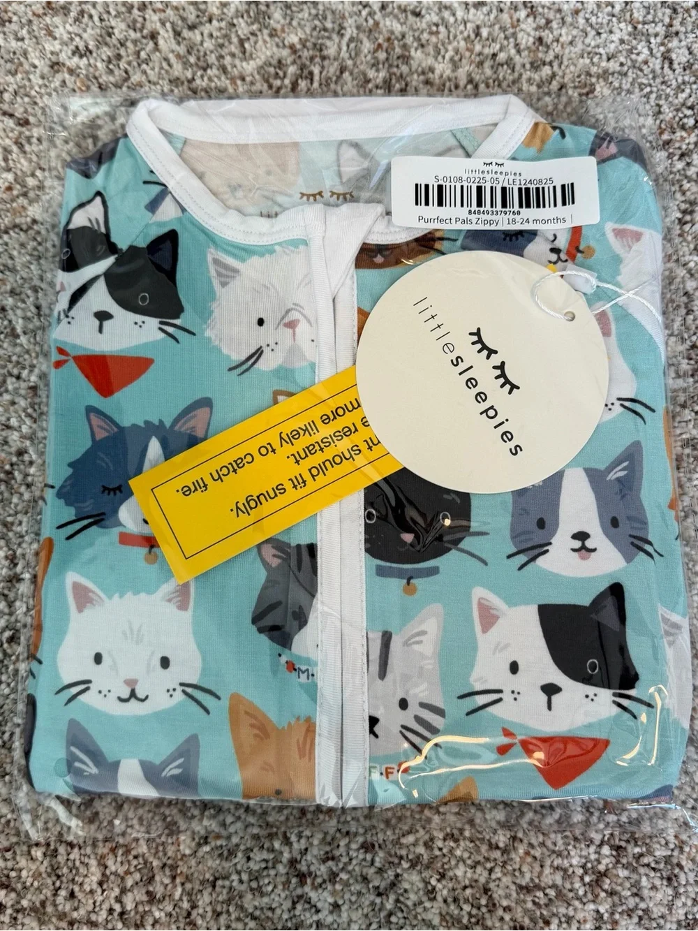 NWT 18-24M Little Sleepies Purrfect Pals Cats Mint Turquoise Teal Aqua